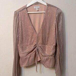 Sofia Vergara jeans XXL pink shiny blouse long sleeve sheer (run small = XL)